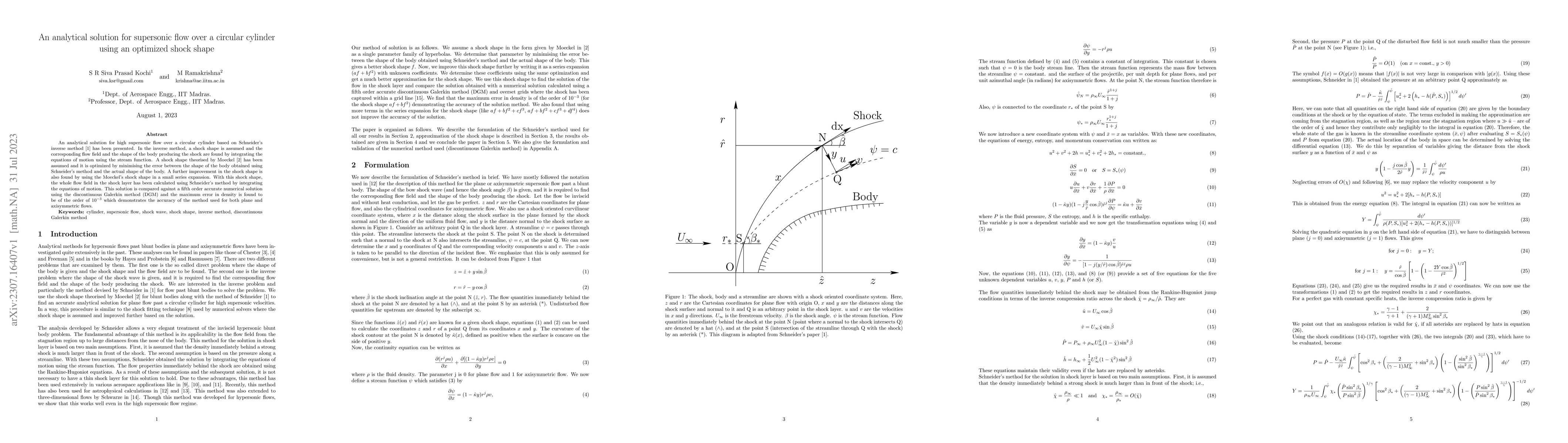 Thumbnail for An analytical solution for supersonic flow over a circular cylinder
  using an optimized shock shape