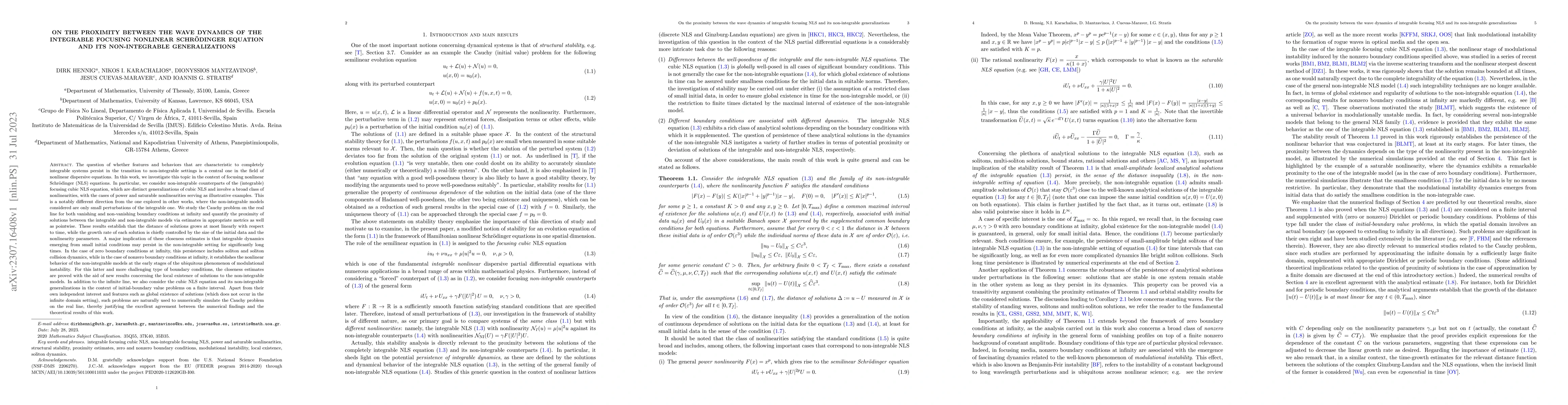 Thumbnail for On the proximity between the wave dynamics of the integrable focusing
  nonlinear Schr\"odinger equation and its non-integrable generalizations