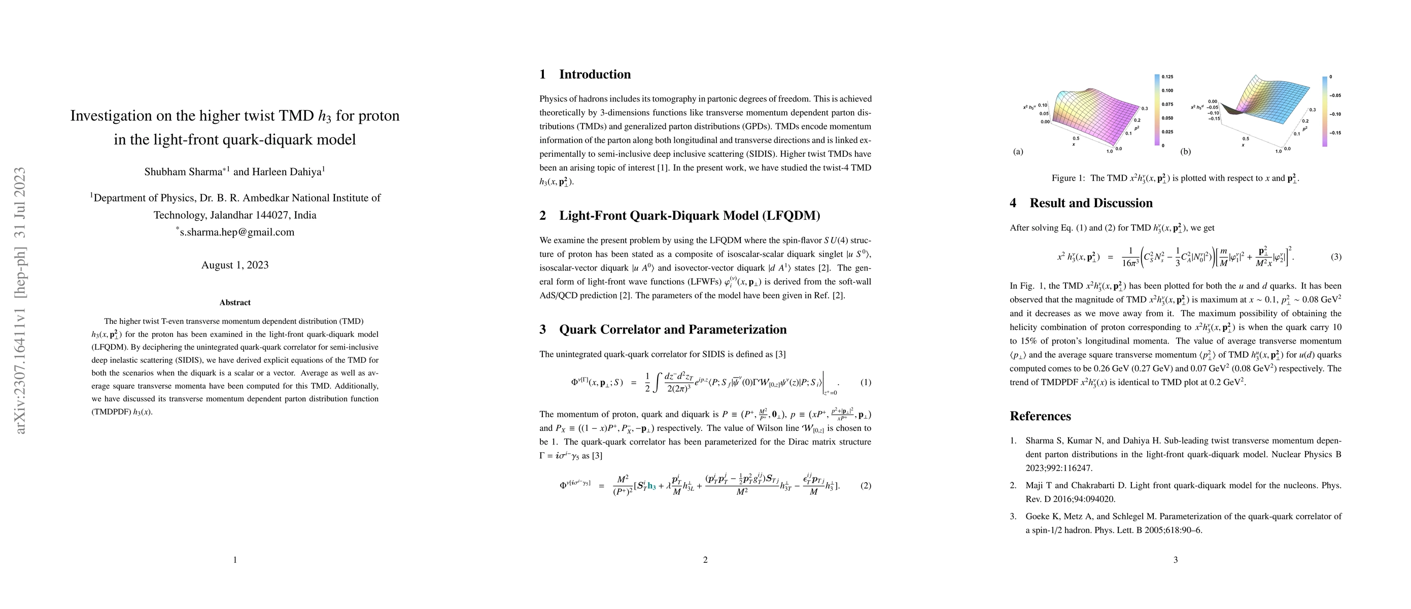 Thumbnail for Investigation on the higher twist TMD $h_3$ for proton in the
  light-front quark-diquark model
