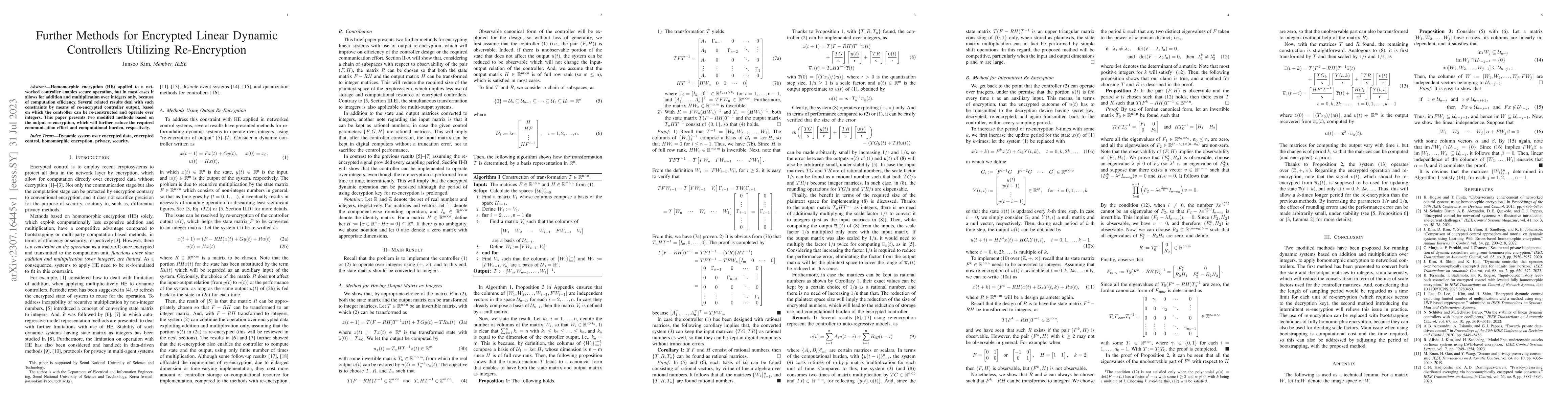 Thumbnail for Further methods for encrypted linear dynamic controllers utilizing
  re-encryption