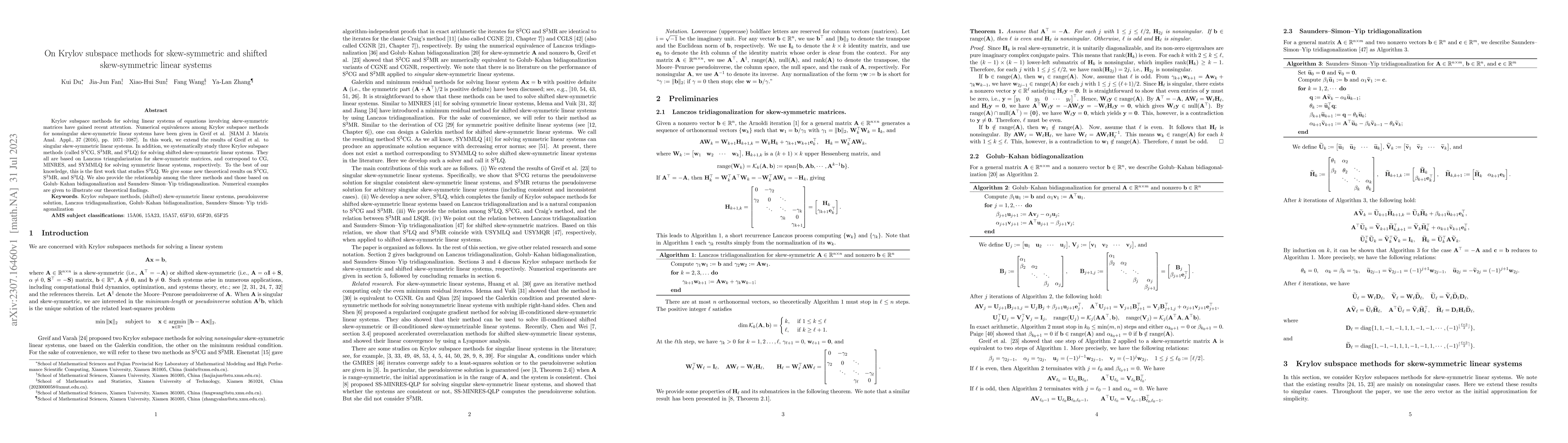 Thumbnail for On Krylov subspace methods for skew-symmetric and shifted skew-symmetric
  linear systems