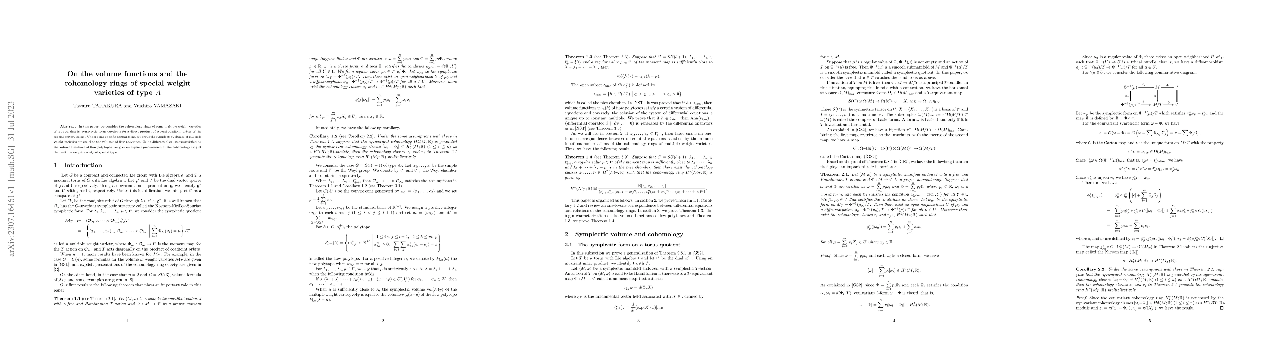 Thumbnail for On the volume functions and the cohomology rings of special weight
  varieties of type A