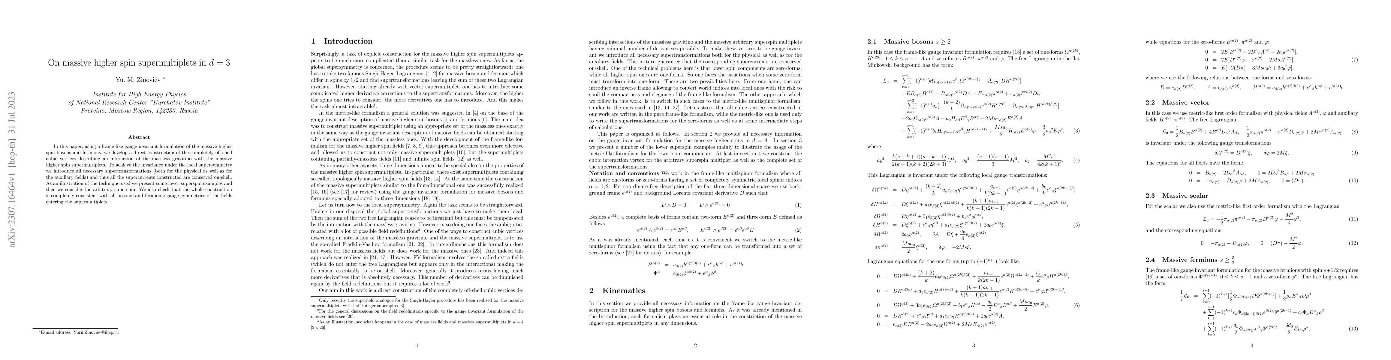 Thumbnail for On massive higher spin supermultiplets in d=3