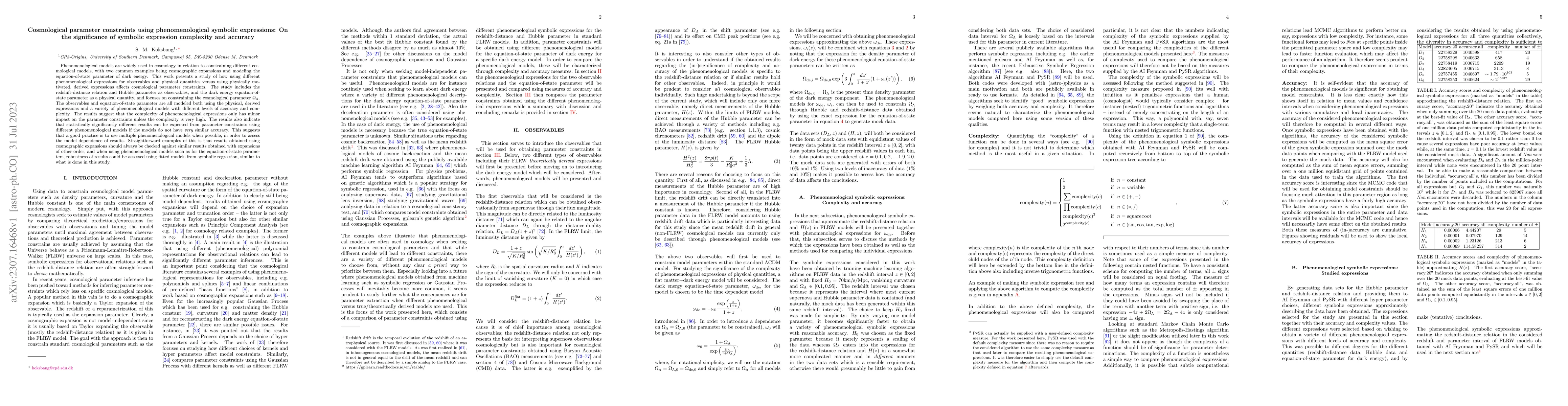 Thumbnail for Cosmological parameter constraints using phenomenological symbolic
  expressions: On the significance of symbolic expression complexity and
  accuracy