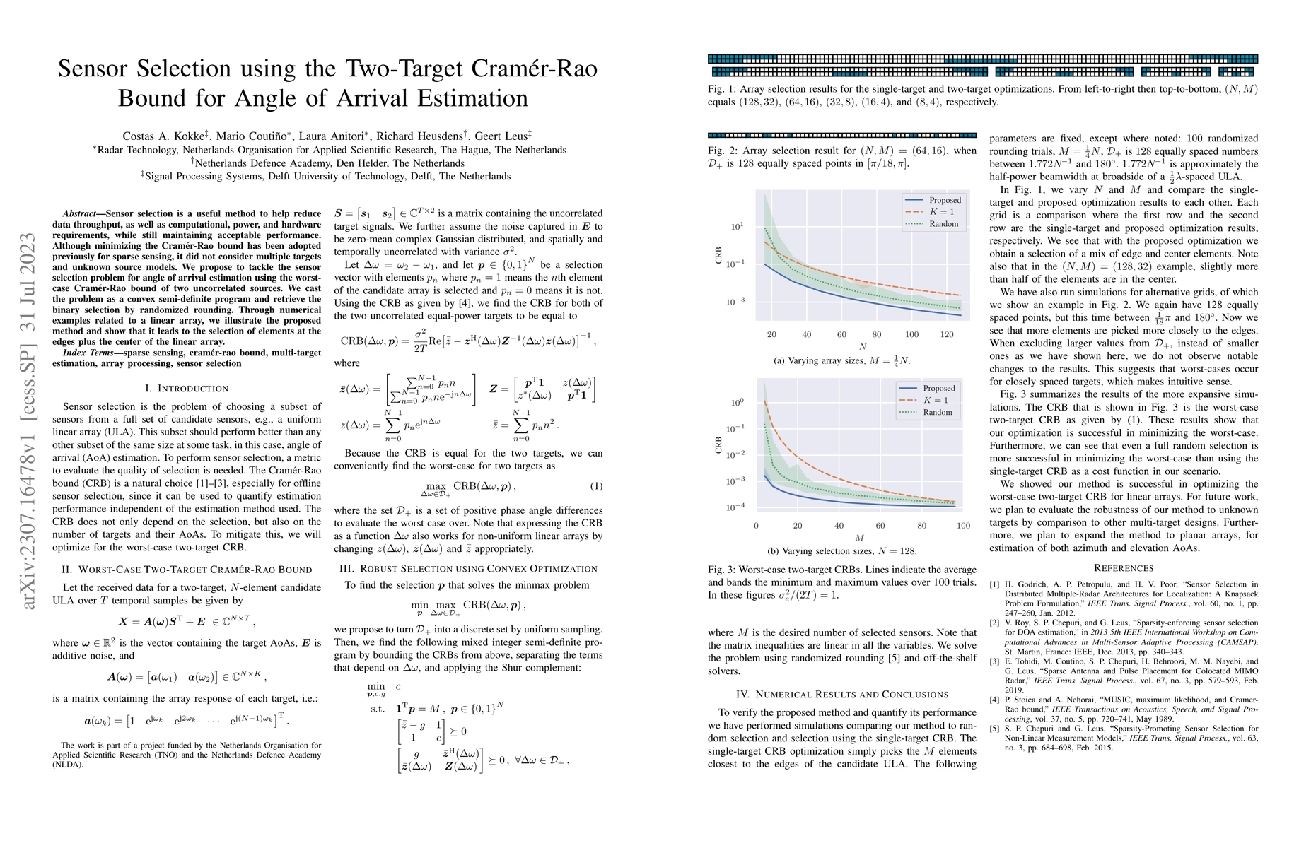 Thumbnail for Sensor Selection using the Two-Target Cram\'er-Rao Bound for Angle of
  Arrival Estimation