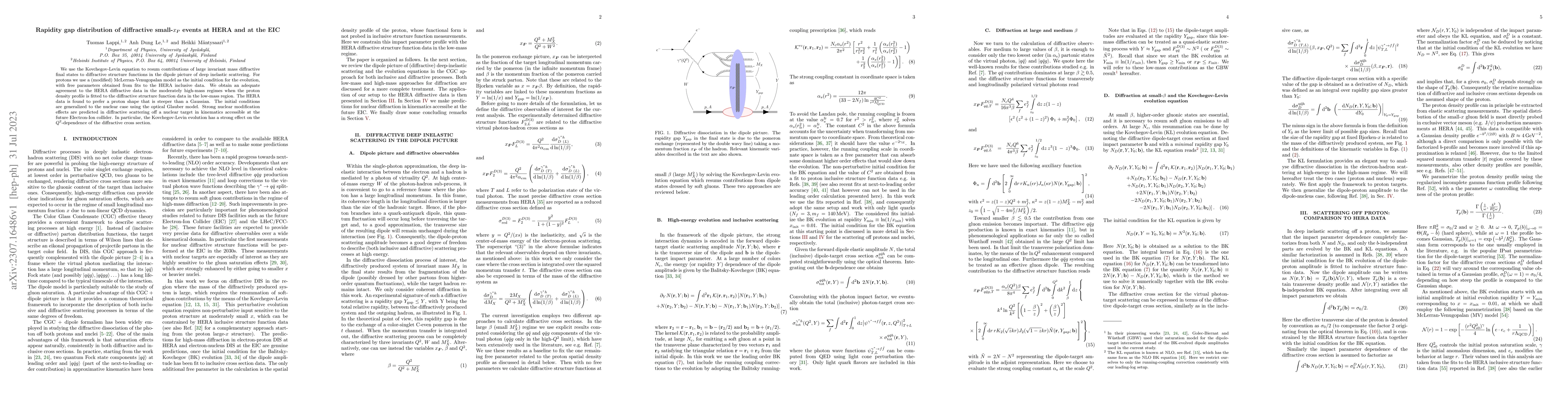 Thumbnail for Rapidity gap distribution of diffractive small-$x_{I\hspace{-0.3em}P}$
  events at HERA and at the EIC
