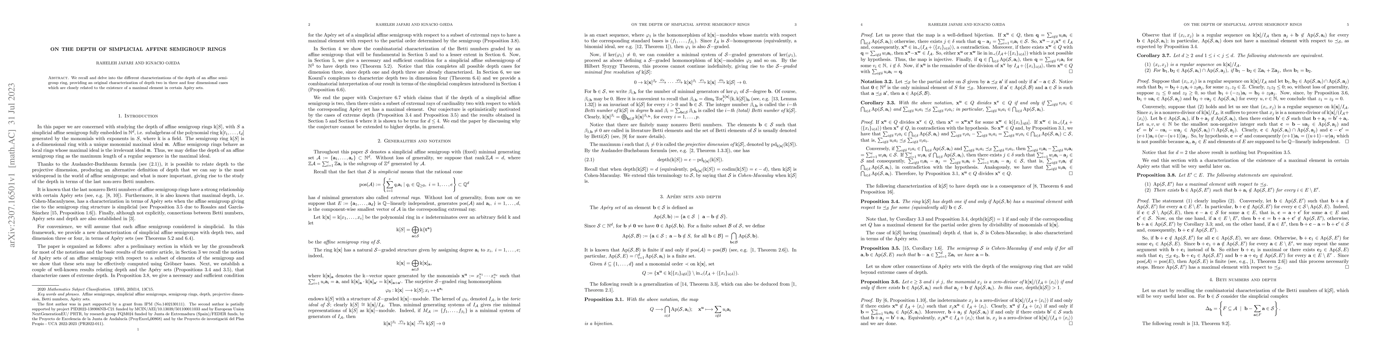 Thumbnail for On the depth of simplicial affine semigroup rings