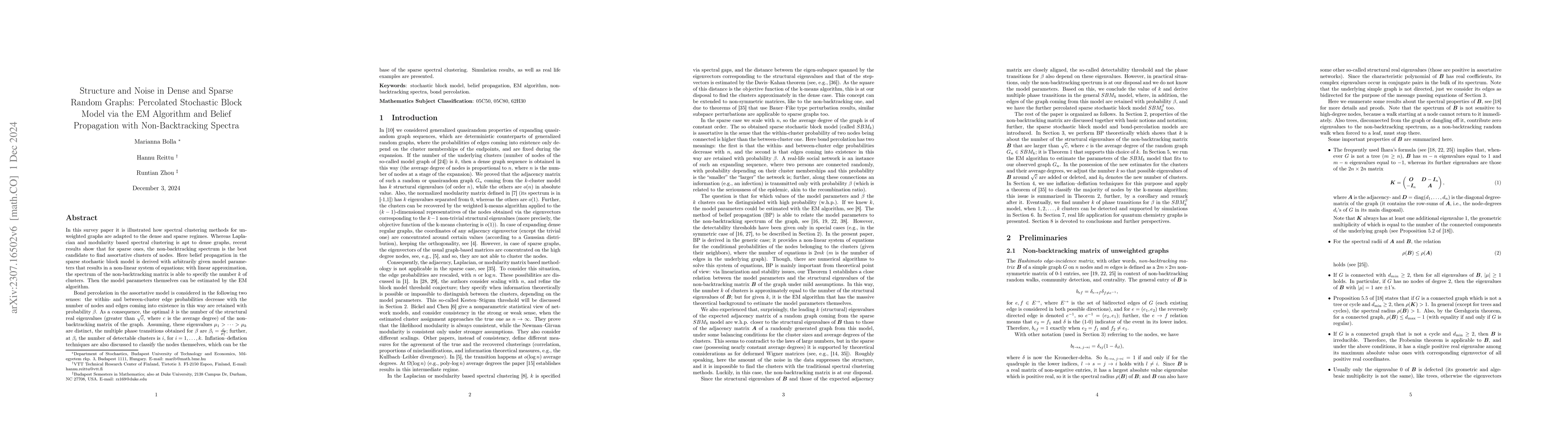 Thumbnail for Percolated stochastic block model via EM algorithm and belief
  propagation with non-backtracking spectra