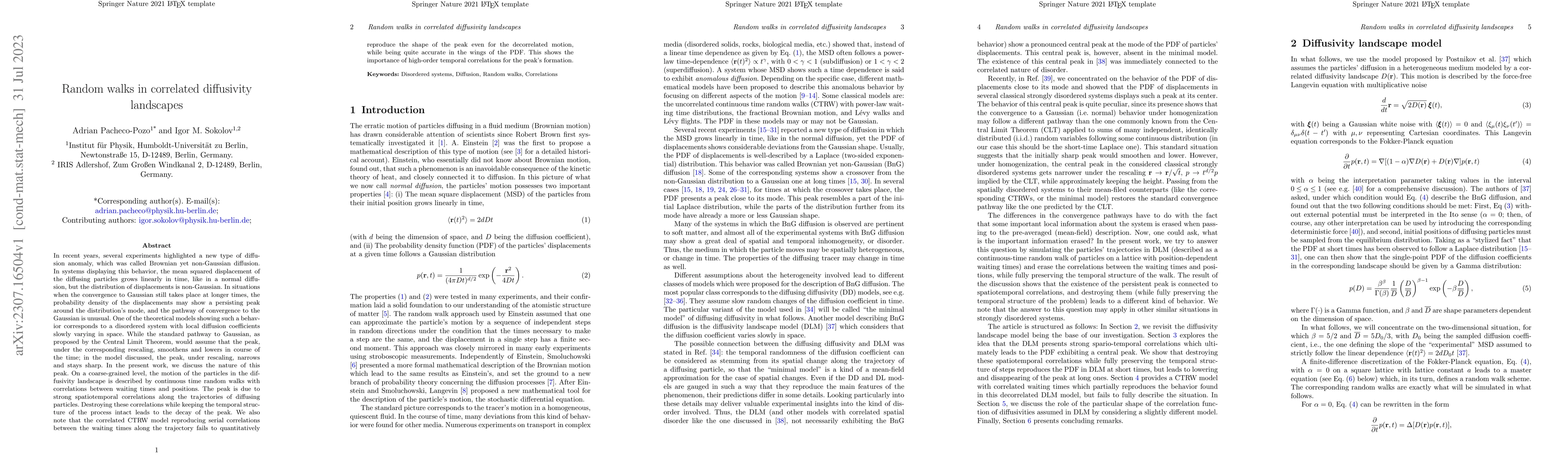 Thumbnail for Random walks in correlated diffusivity landscapes