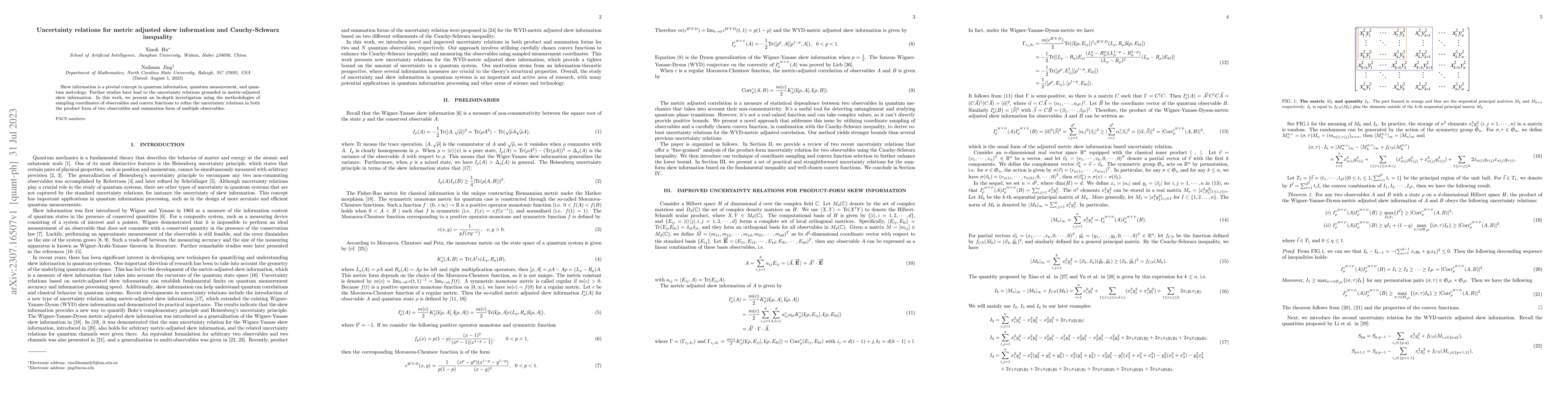 Thumbnail for Uncertainty relations for metric adjusted skew information and
  Cauchy-Schwarz inequality