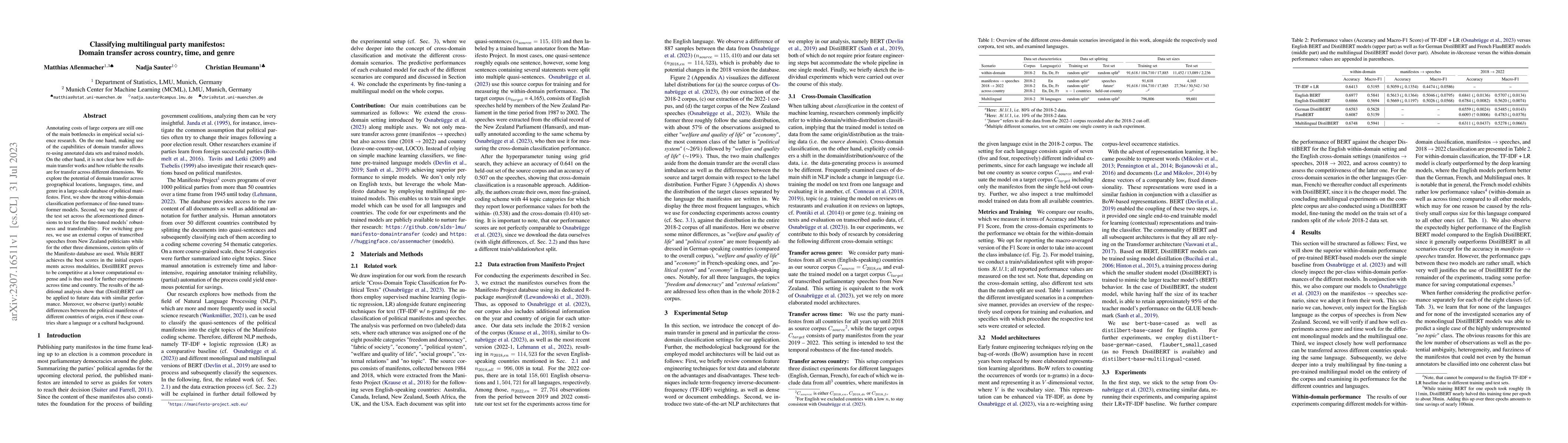 Thumbnail for Classifying multilingual party manifestos: Domain transfer across
  country, time, and genre