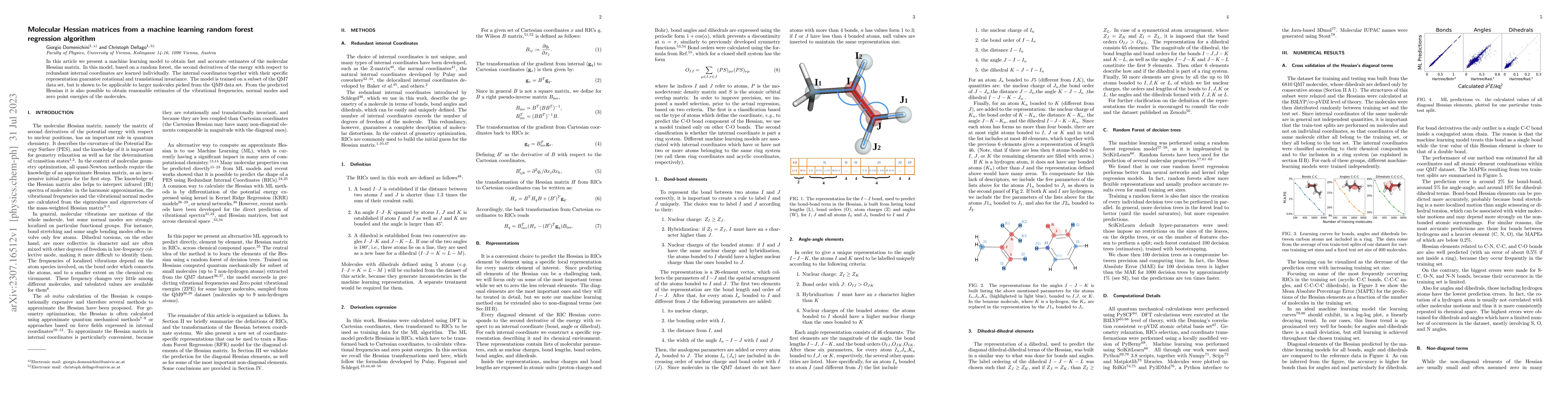 Thumbnail for Molecular Hessian matrices from a machine learning random forest
  regression algorithm