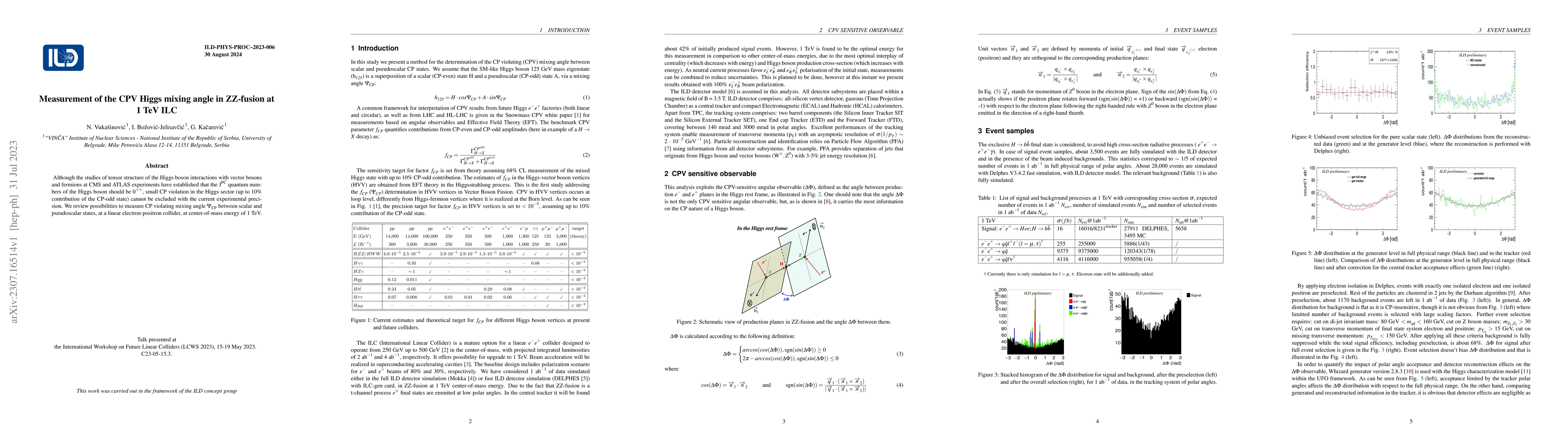 Thumbnail for Measurement of the CPV Higgs mixing angle in ZZ-fusion at 1 TeV ILC