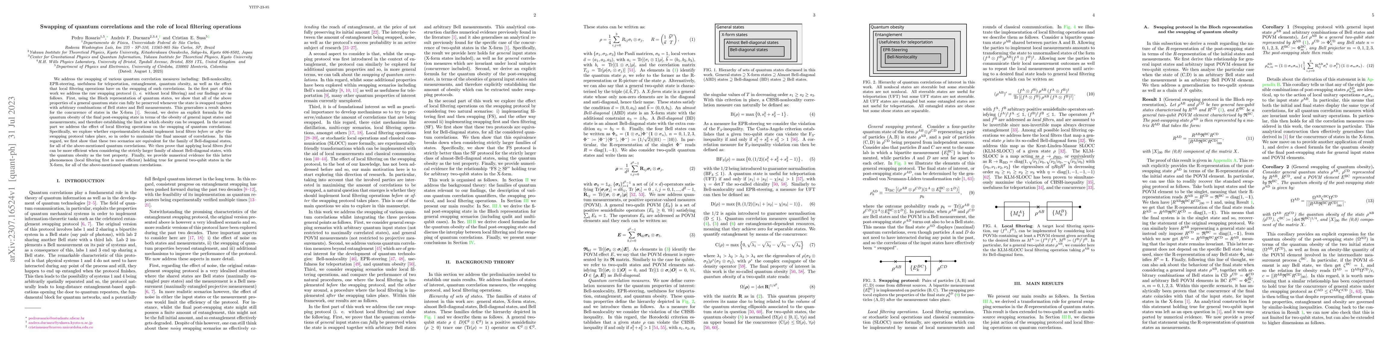 Thumbnail for Swapping of quantum correlations and the role of local filtering
  operations