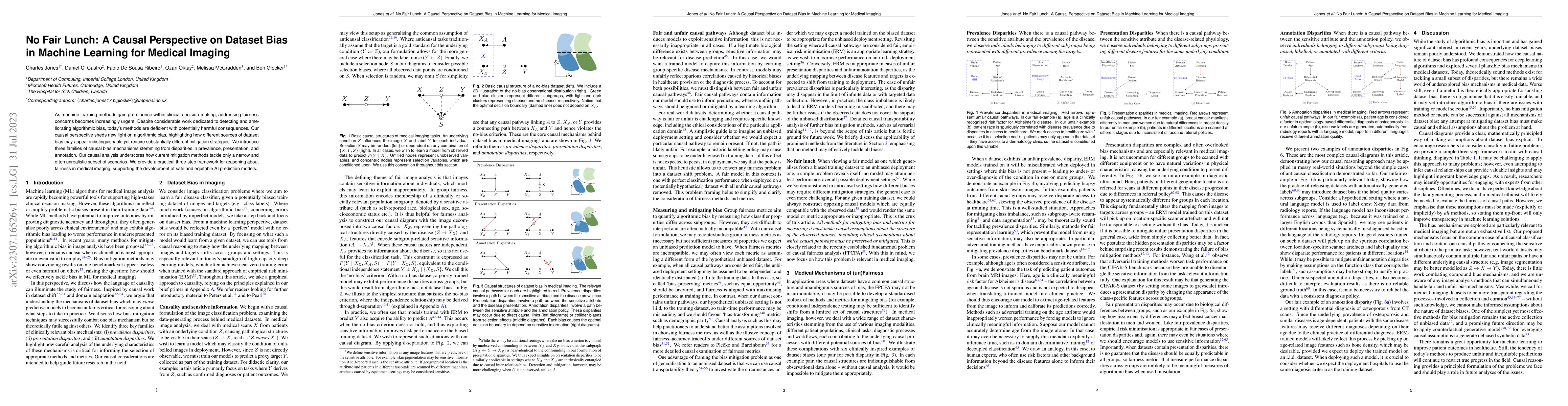 Thumbnail for No Fair Lunch: A Causal Perspective on Dataset Bias in Machine Learning
  for Medical Imaging
