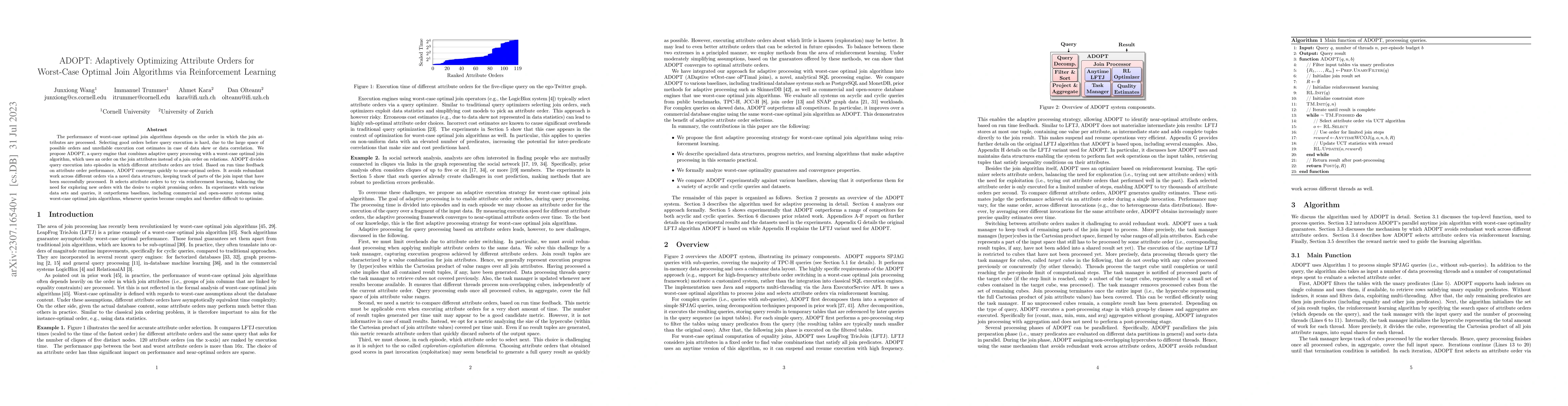 Thumbnail for ADOPT: Adaptively Optimizing Attribute Orders for Worst-Case Optimal
  Join Algorithms via Reinforcement Learning