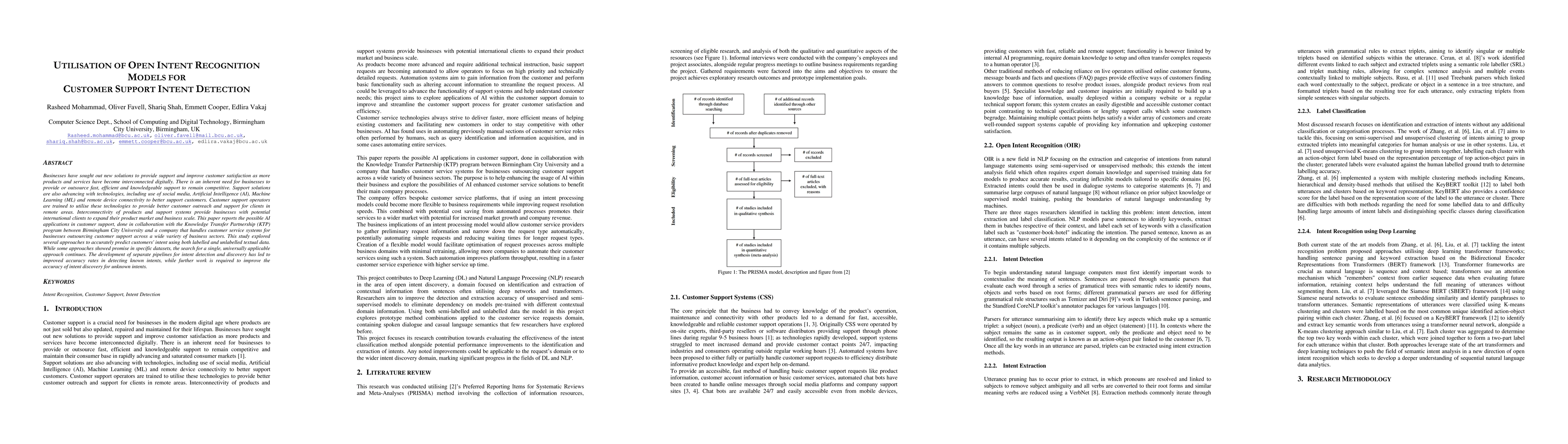 Thumbnail for Utilisation of open intent recognition models for customer support
  intent detection