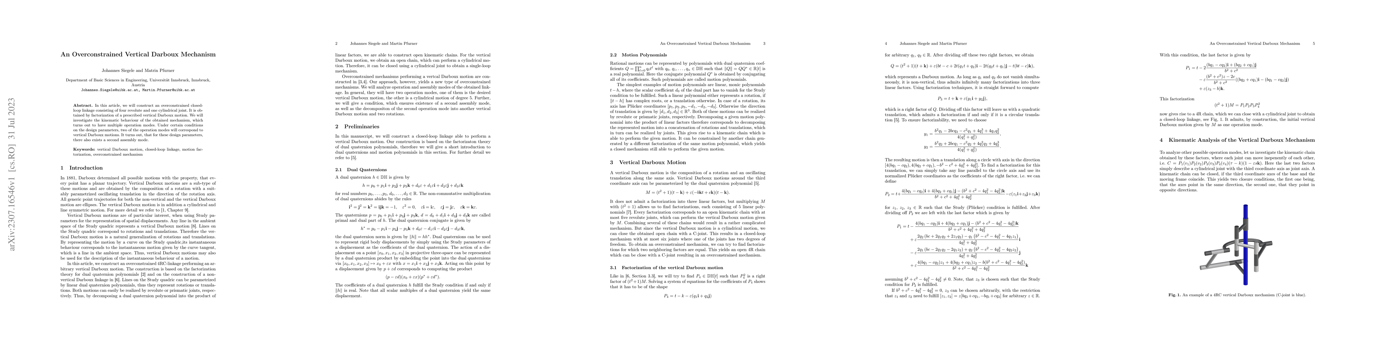 Thumbnail for An Overconstrained Vertical Darboux Mechanism