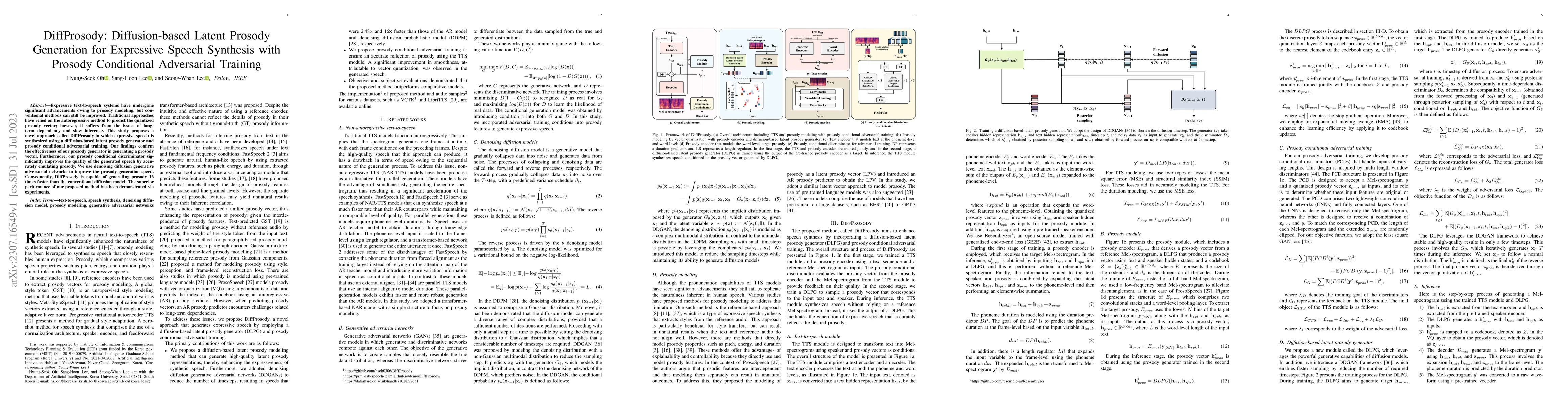 Thumbnail for DiffProsody: Diffusion-based Latent Prosody Generation for Expressive
  Speech Synthesis with Prosody Conditional Adversarial Training
