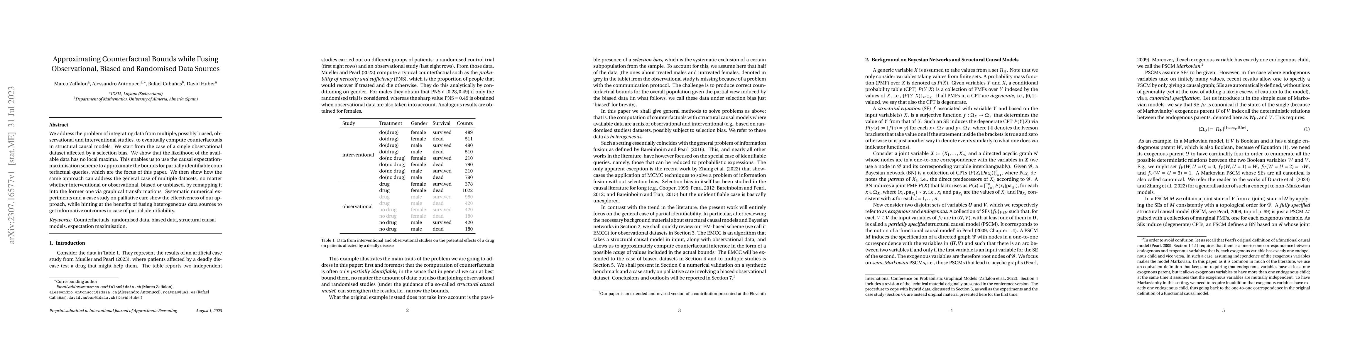 Thumbnail for Approximating Counterfactual Bounds while Fusing Observational, Biased
  and Randomised Data Sources
