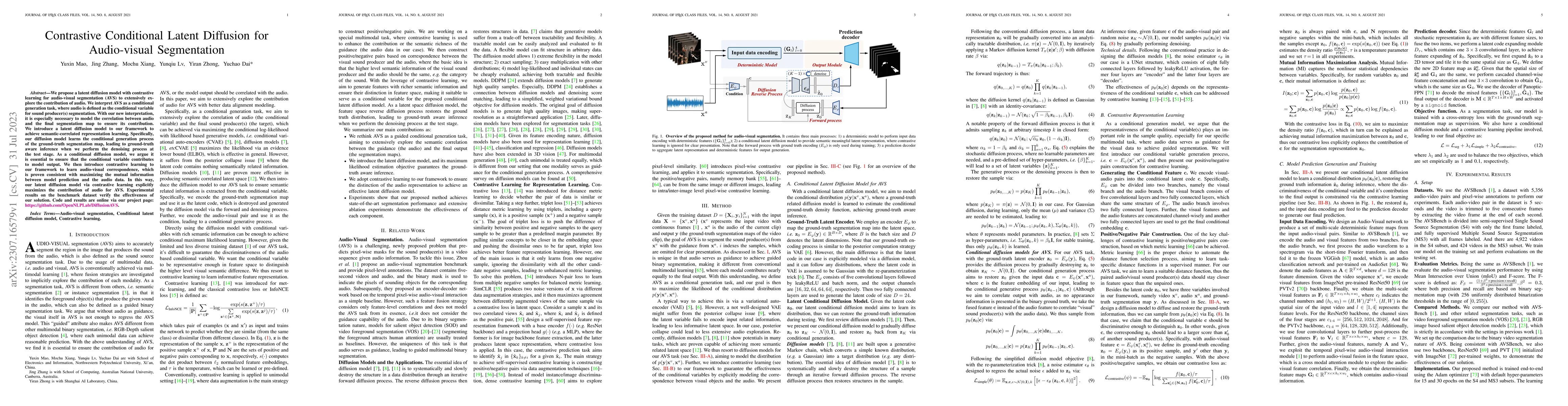 Thumbnail for Contrastive Conditional Latent Diffusion for Audio-visual Segmentation