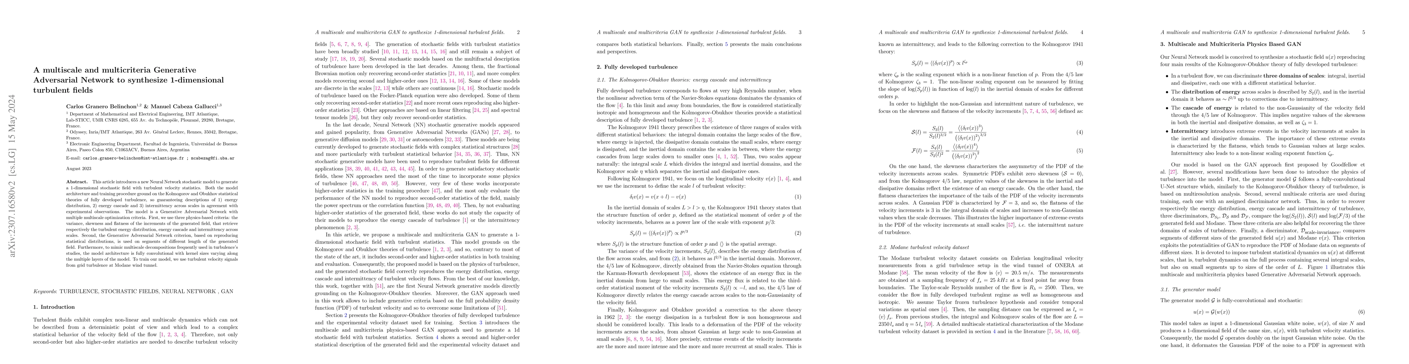 Thumbnail for A multiscale and multicriteria Generative Adversarial Network to
  synthesize 1-dimensional turbulent fields