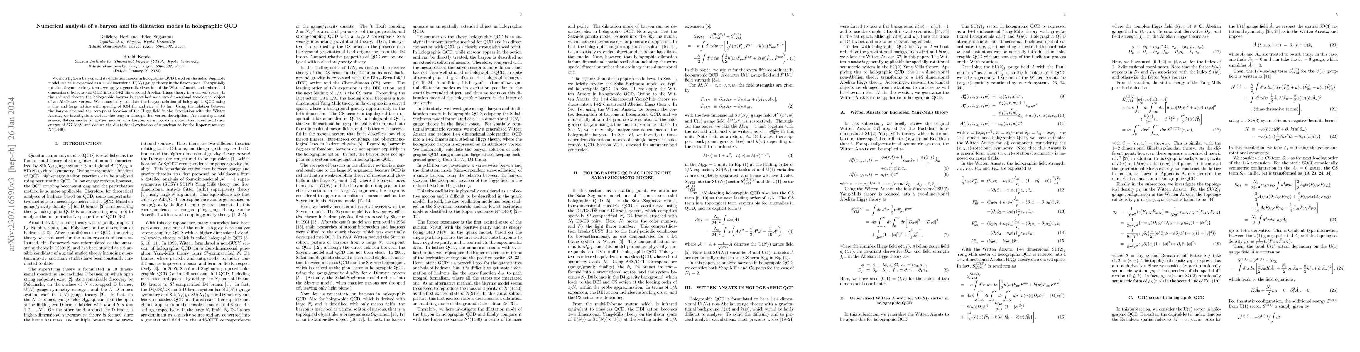Thumbnail for Numerical analysis of a baryon and its dilatation modes in holographic
  QCD