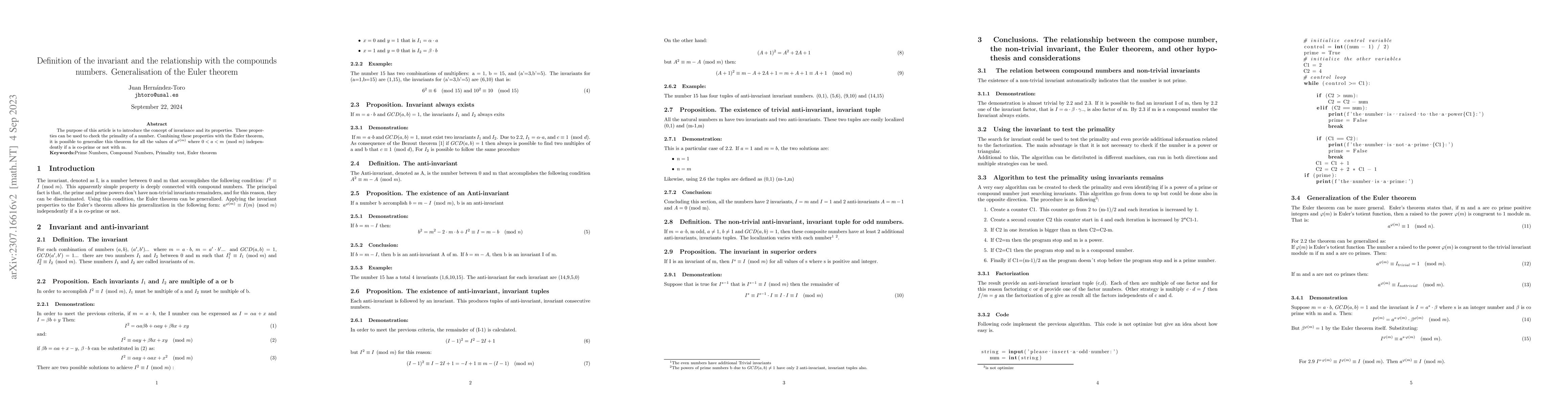 Thumbnail for Definition of the invariant and the relationship with the compounds
  numbers. Generalisation of the Euler theorem
