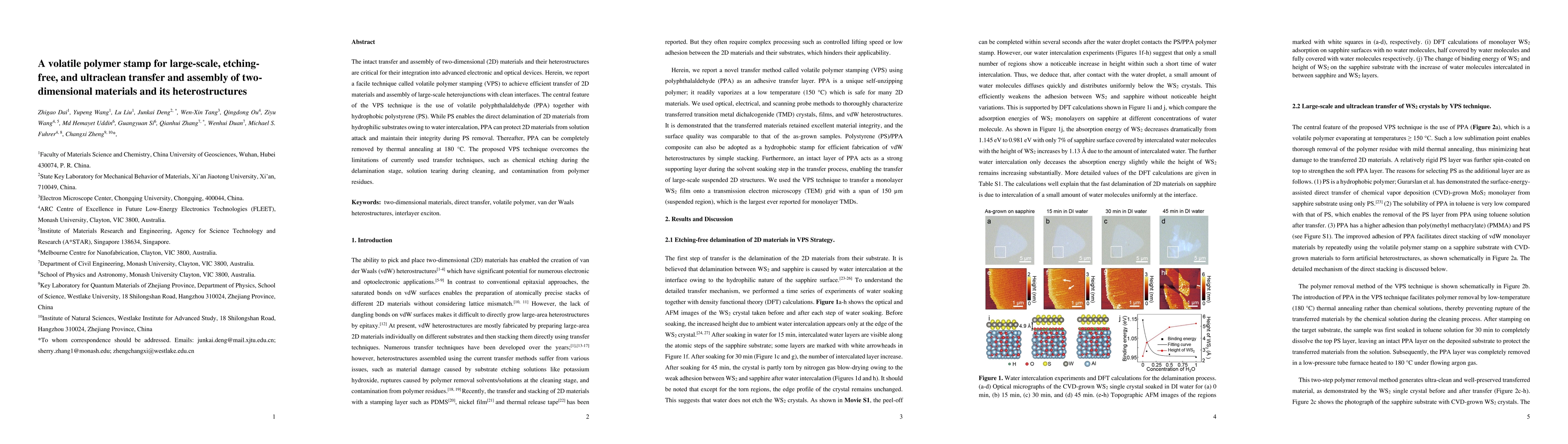Thumbnail for A volatile polymer stamp for large-scale, etching-free, and ultraclean
  transfer and assembly of two-dimensional materials and its heterostructures