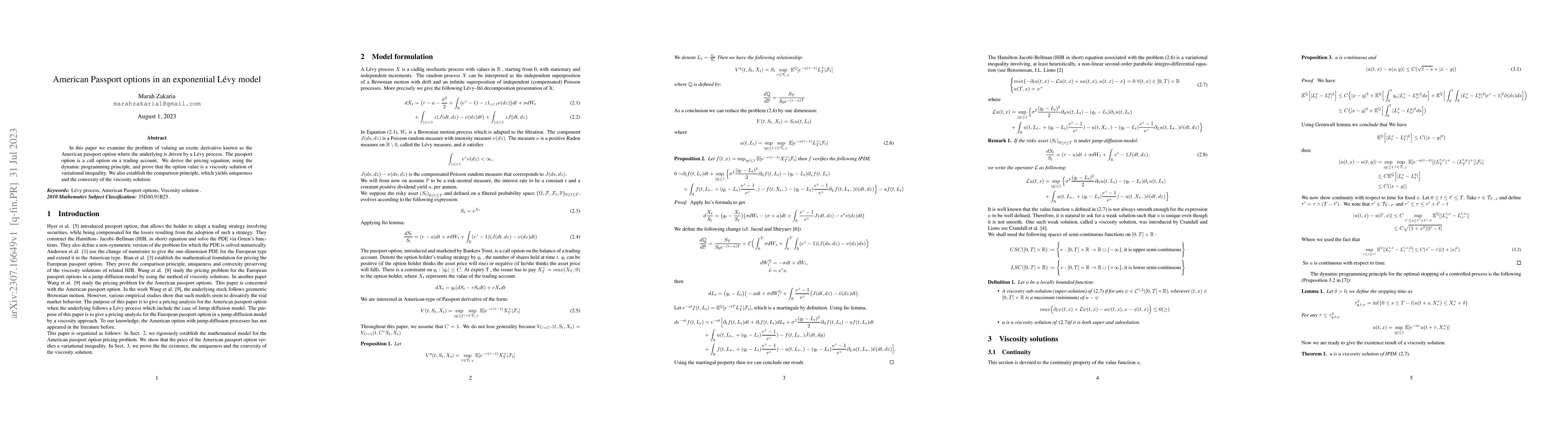 Thumbnail for American Passport options in an exponential L\'evy model