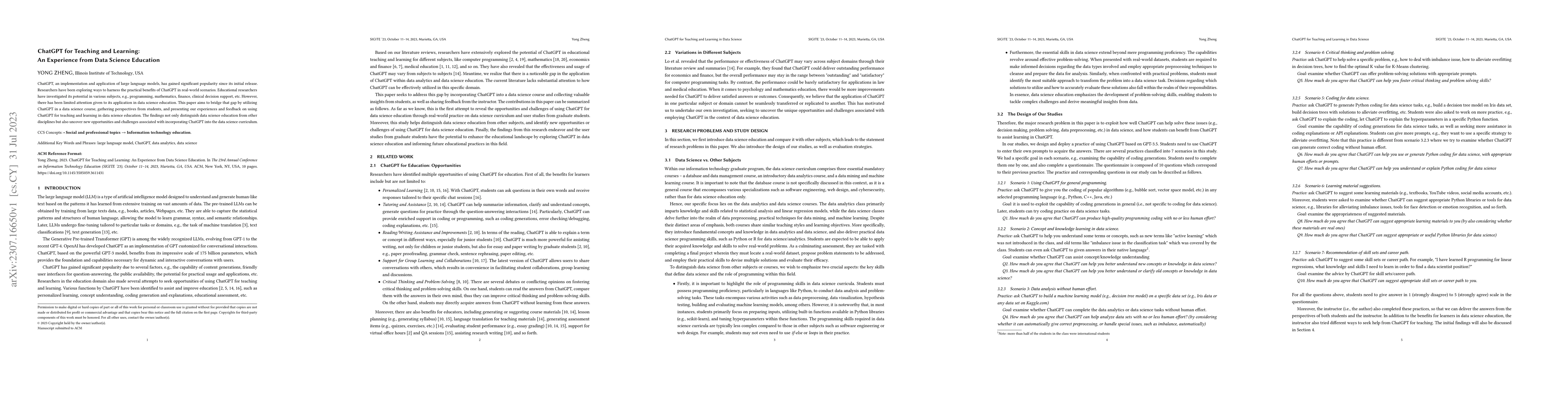 Thumbnail for ChatGPT for Teaching and Learning: An Experience from Data Science
  Education