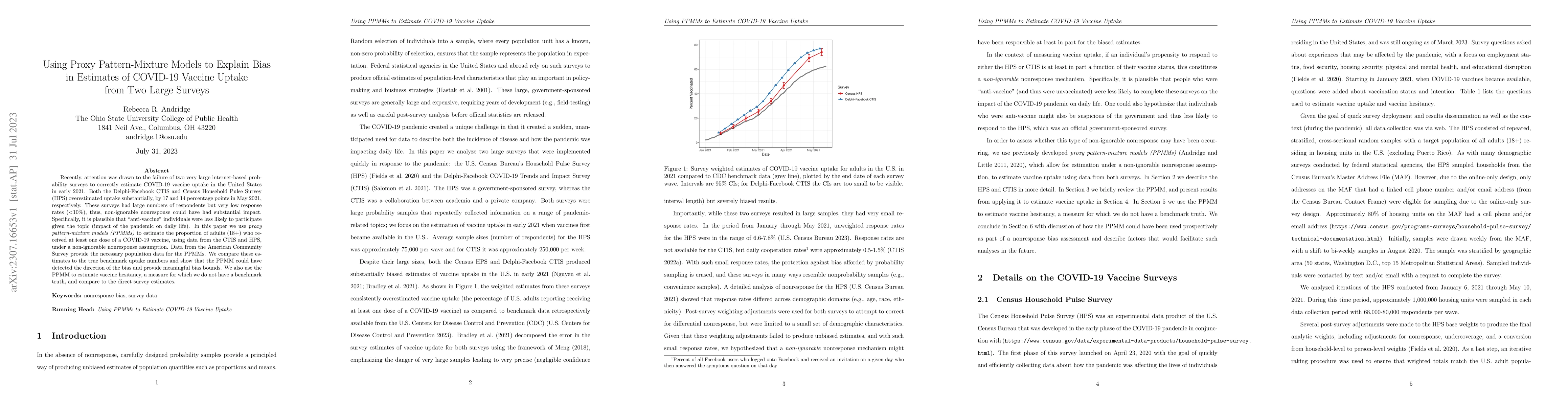 Thumbnail for Using Proxy Pattern-Mixture Models to Explain Bias in Estimates of
  COVID-19 Vaccine Uptake from Two Large Surveys