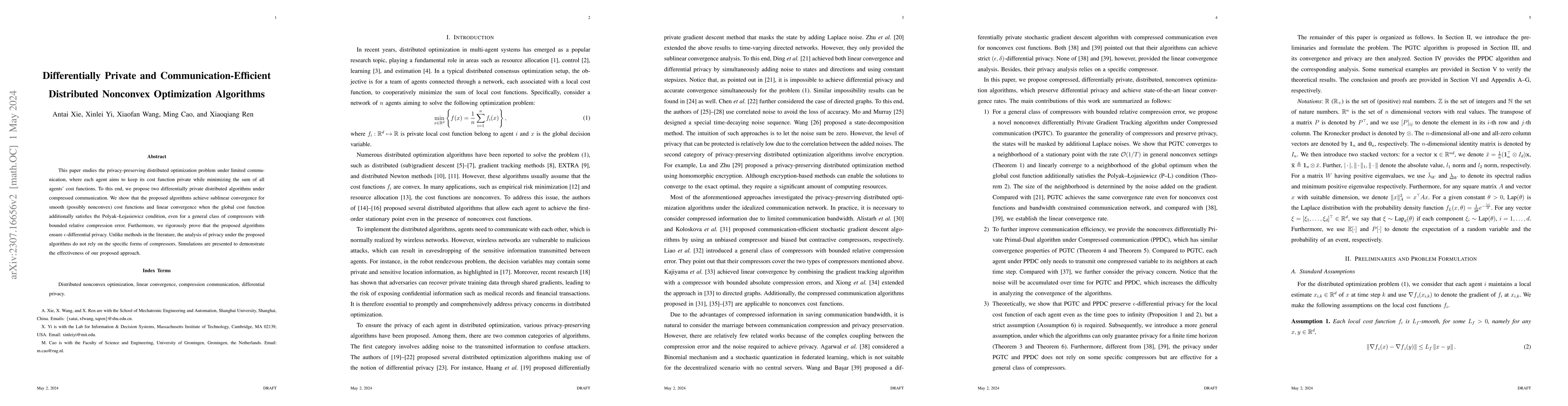 Thumbnail for Differentially Private and Communication-Efficient Distributed Nonconvex
  Optimization Algorithms