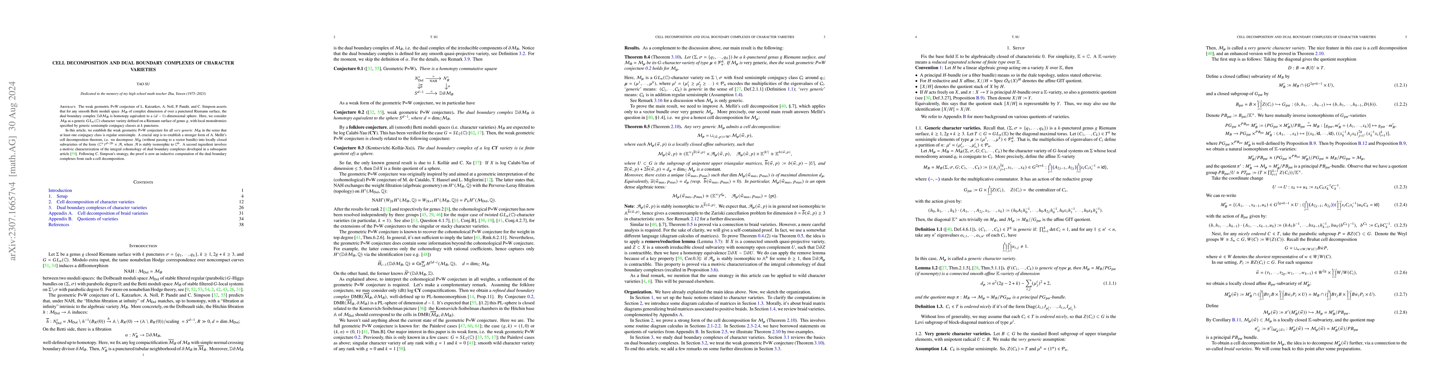 Thumbnail for Cell decomposition, dual boundary complexes, and motives of character
  varieties