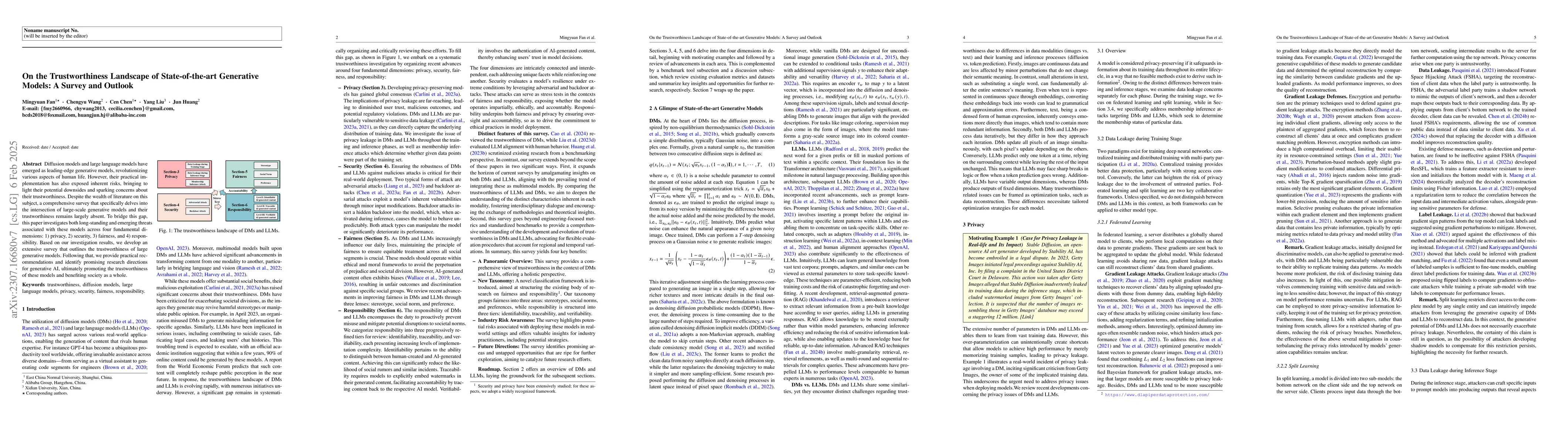 Thumbnail for On the Trustworthiness Landscape of State-of-the-art Generative Models:
  A Survey and Outlook