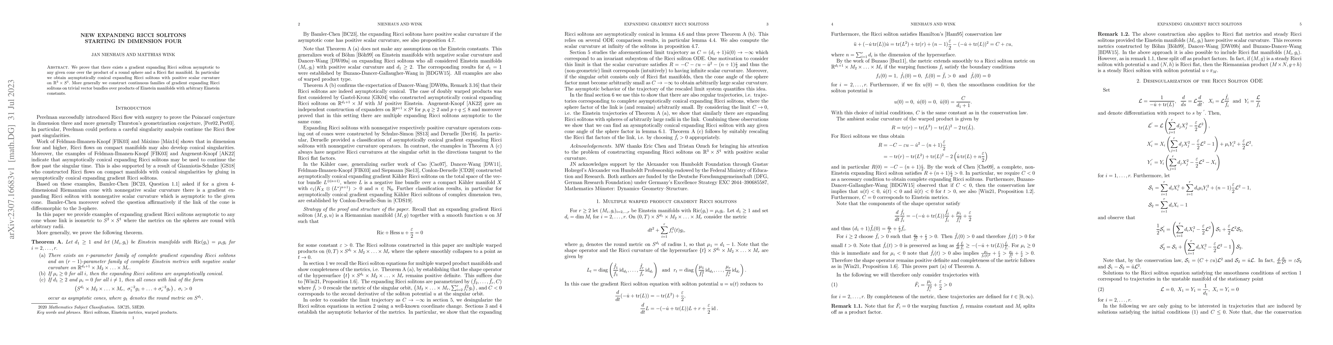 Thumbnail for New expanding Ricci solitons starting in dimension four