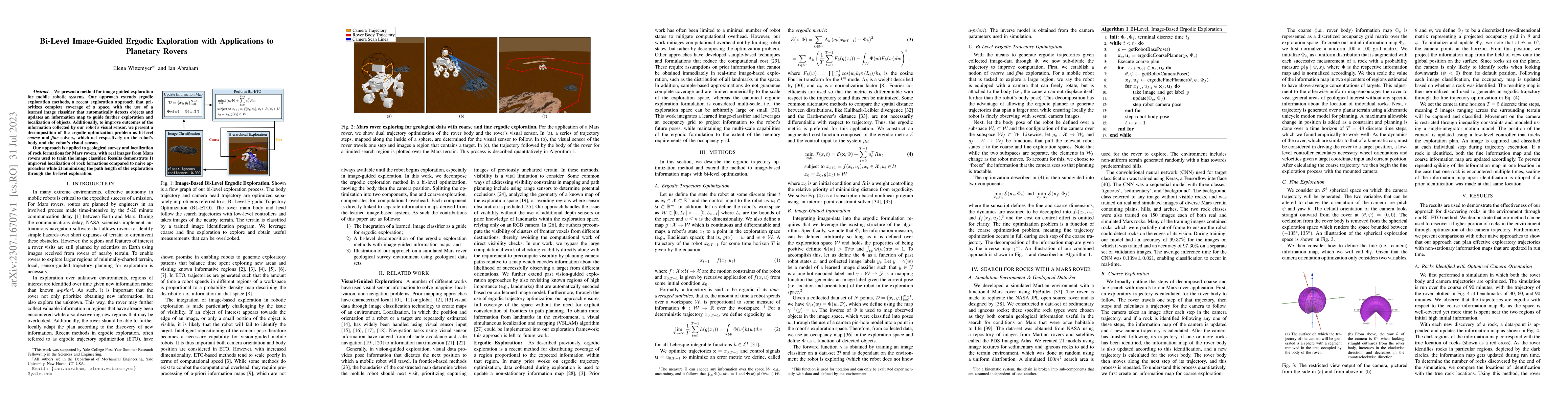Thumbnail for Bi-Level Image-Guided Ergodic Exploration with Applications to Planetary
  Rovers