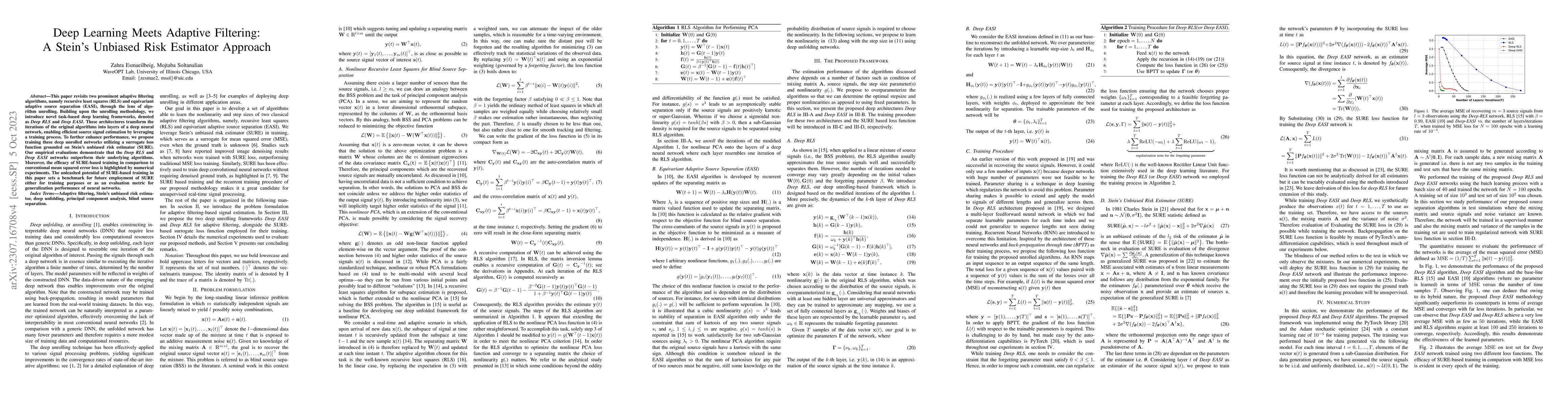 Thumbnail for Deep Learning Meets Adaptive Filtering: A Stein's Unbiased Risk
  Estimator Approach