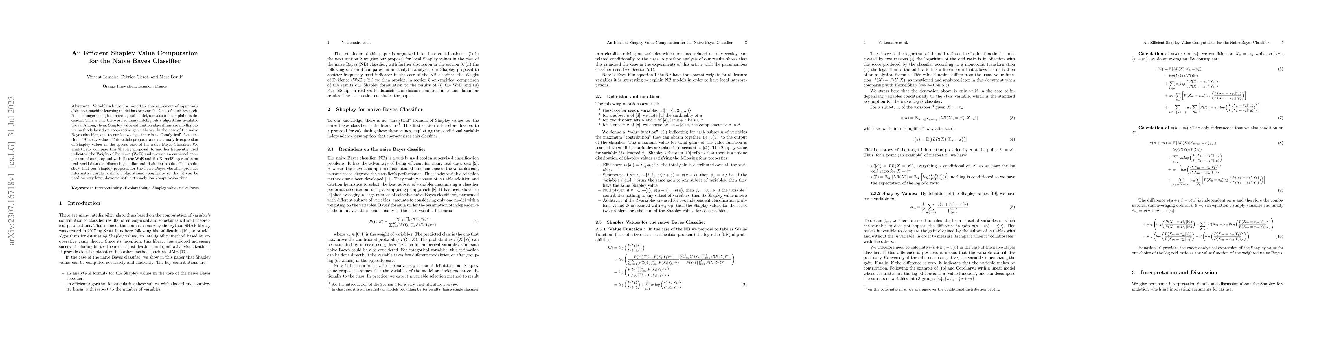 Thumbnail for An Efficient Shapley Value Computation for the Naive Bayes Classifier