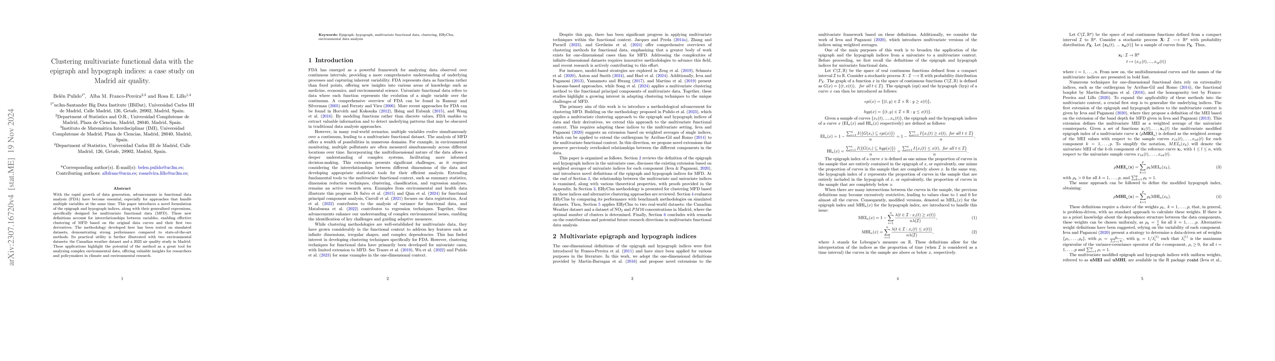 Thumbnail for The epigraph and the hypograph indexes as useful tools for clustering
  multivariate functional data
