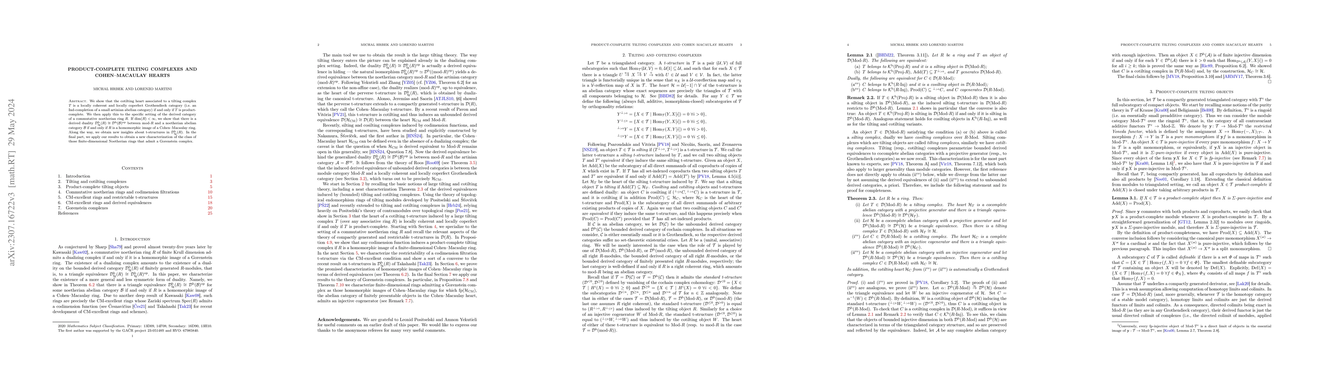 Thumbnail for Product-complete tilting complexes and Cohen-Macaulay hearts