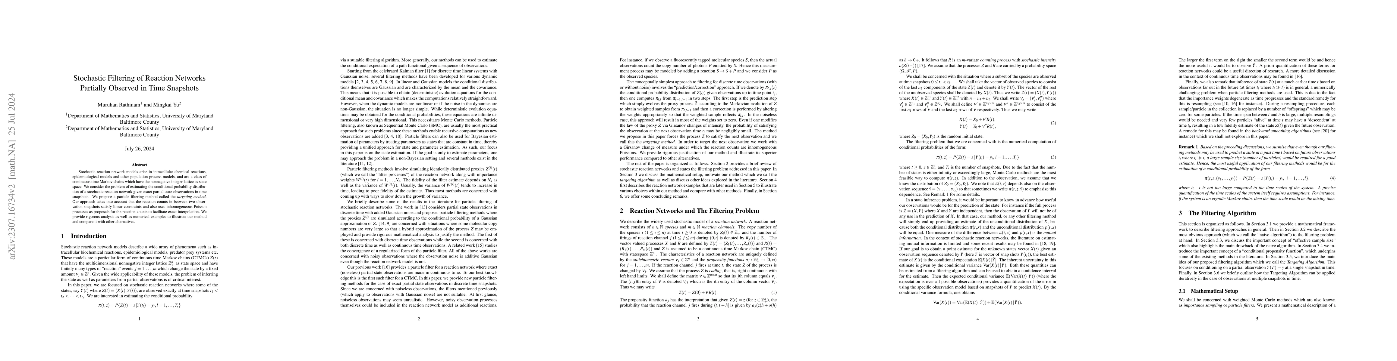Thumbnail for Stochastic Filtering of Reaction Networks Partially Observed in Time
  Snapshots