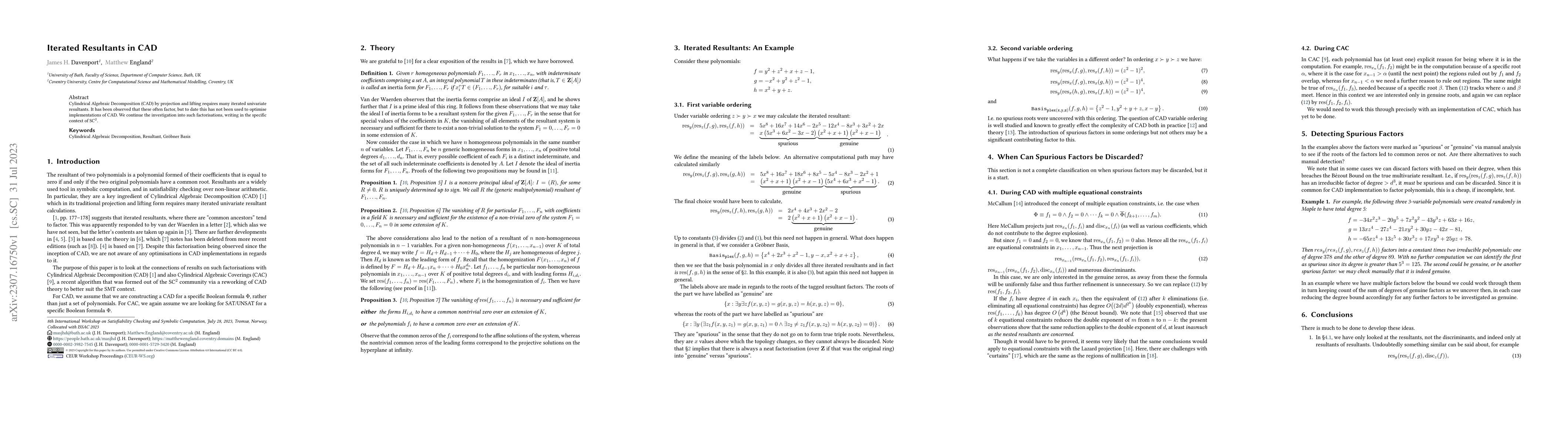 Thumbnail for Iterated Resultants in CAD