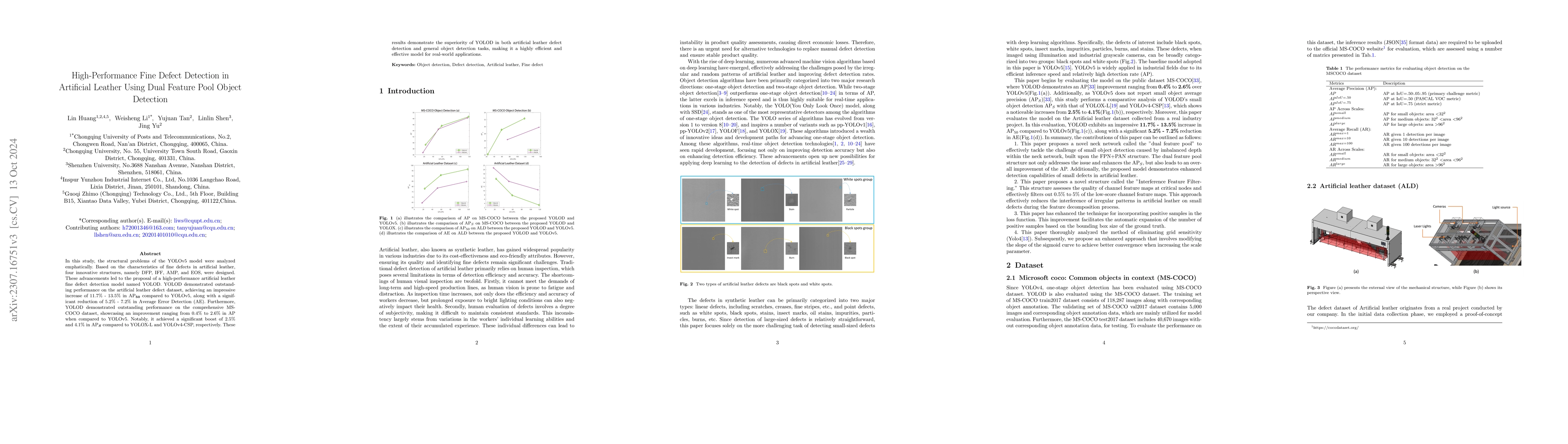 Thumbnail for High-Performance Fine Defect Detection in Artificial Leather Using Dual
  Feature Pool Object Detection
