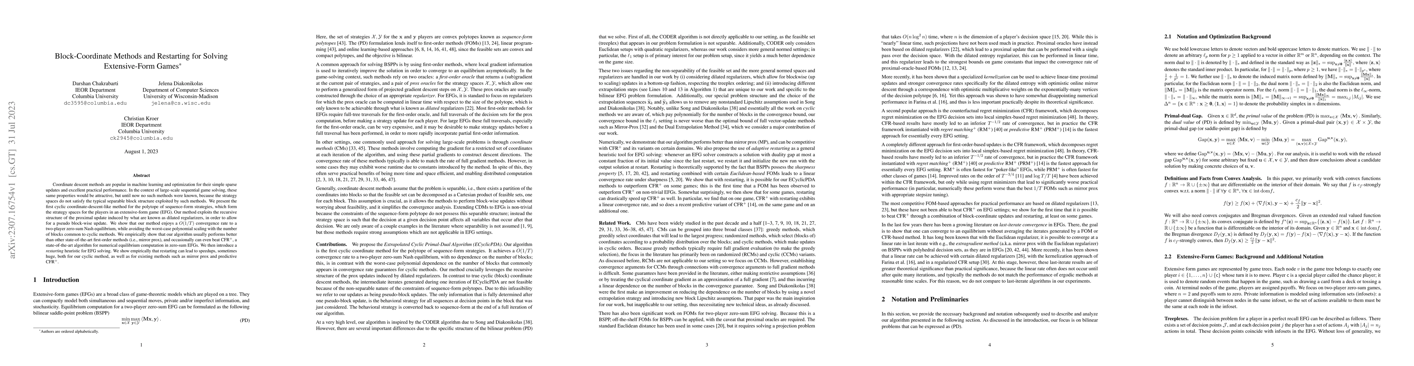 Thumbnail for Block-Coordinate Methods and Restarting for Solving Extensive-Form Games