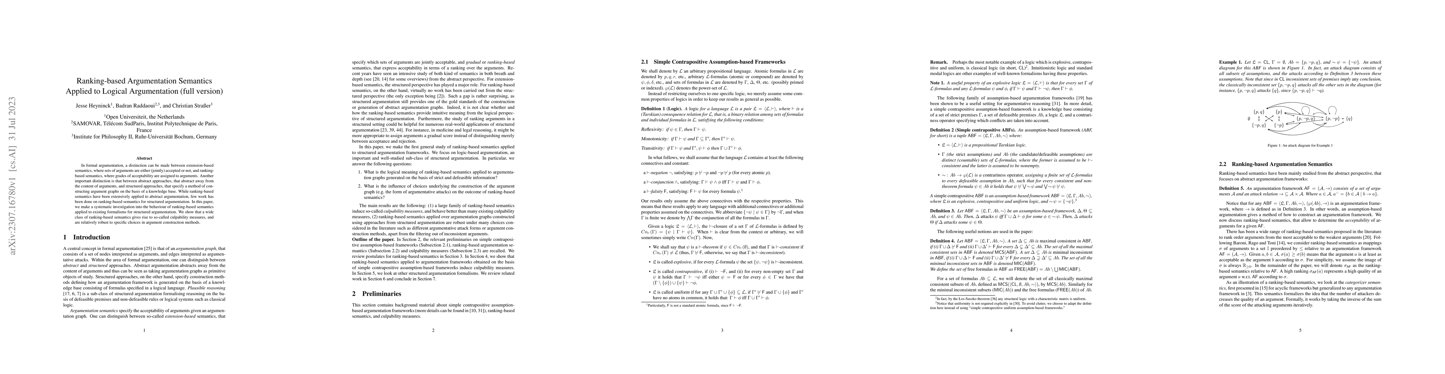 Thumbnail for Ranking-based Argumentation Semantics Applied to Logical Argumentation
  (full version)