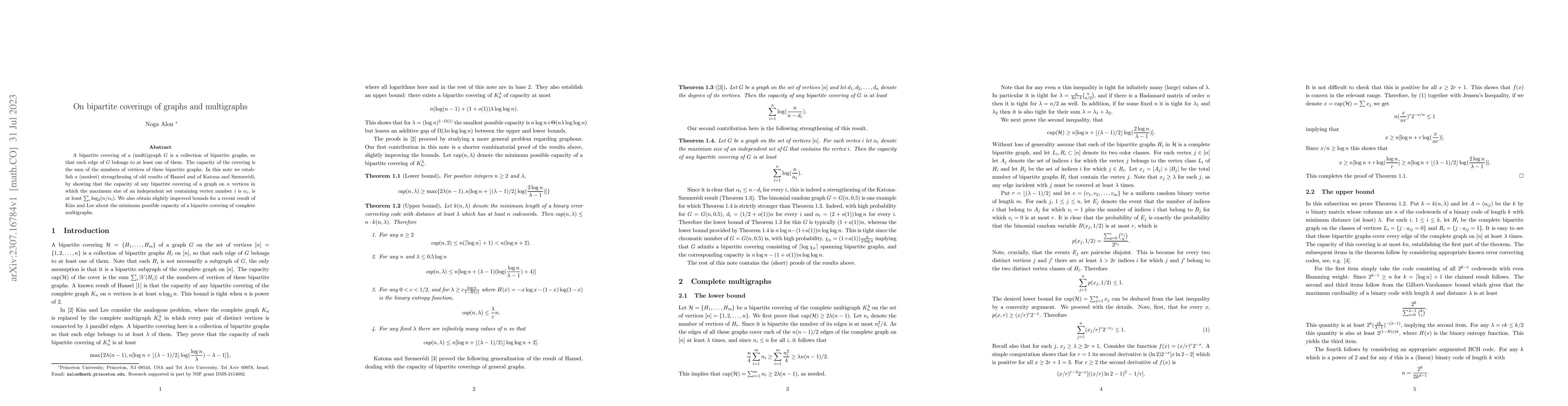 Thumbnail for On bipartite coverings of graphs and multigraphs