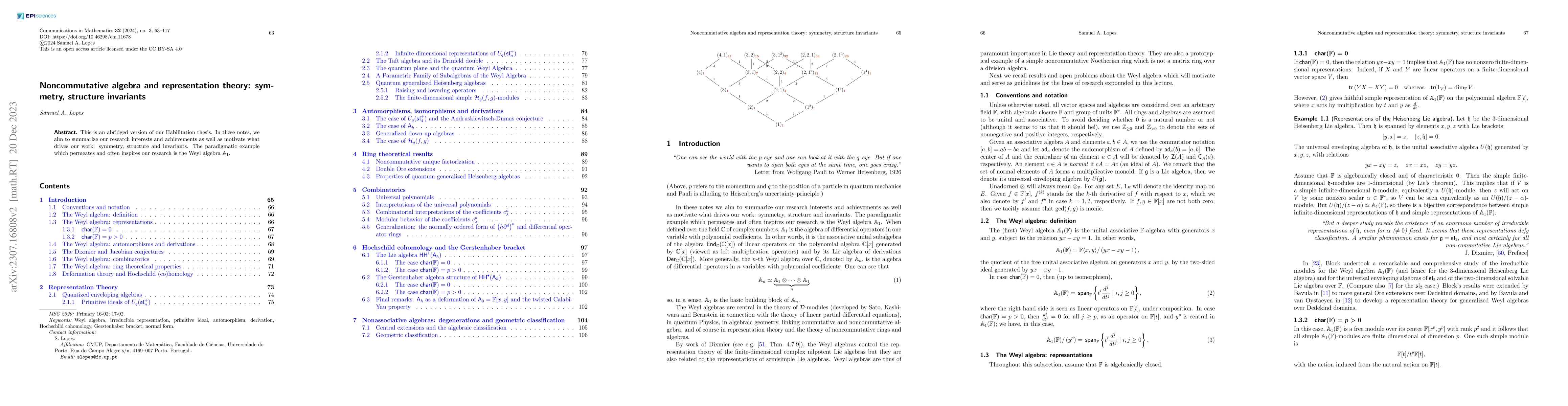 Thumbnail for Noncommutative Algebra and Representation Theory: Symmetry, Structure &
  Invariants