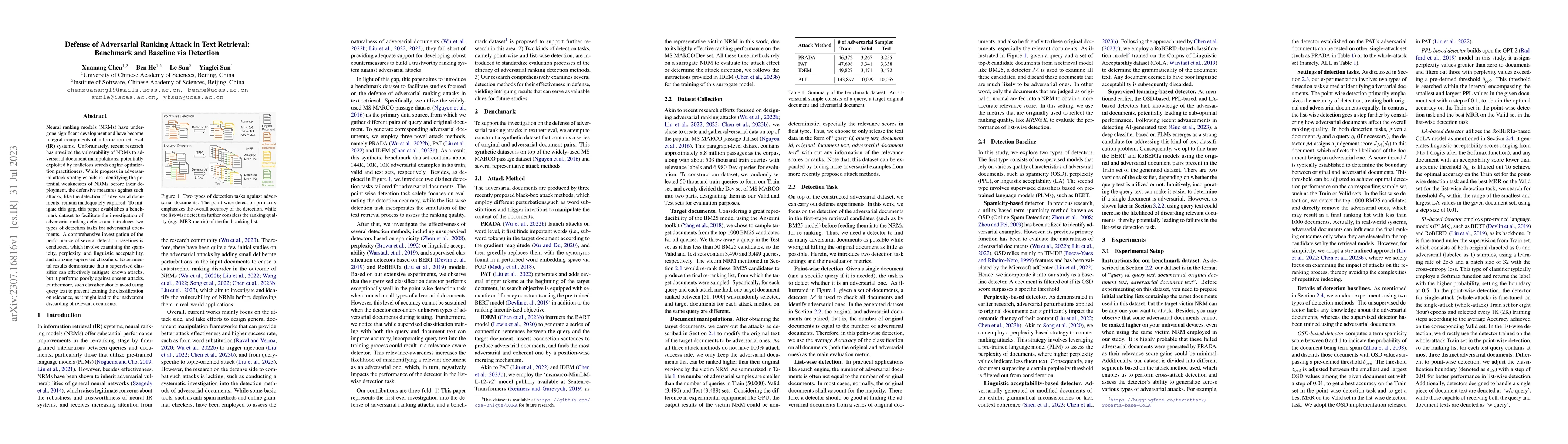 Thumbnail for Defense of Adversarial Ranking Attack in Text Retrieval: Benchmark and
  Baseline via Detection