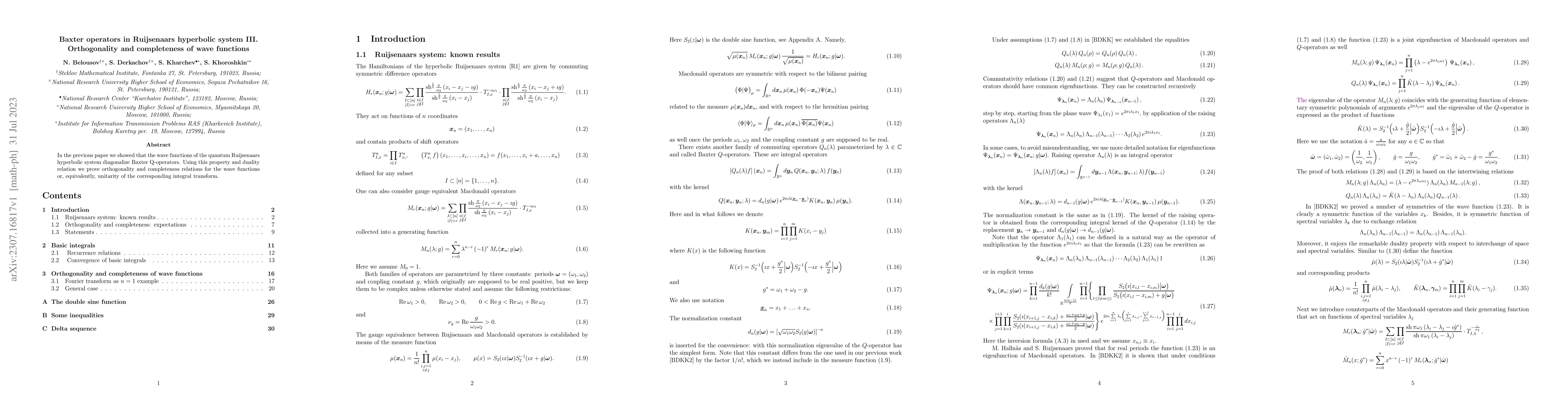Thumbnail for Baxter operators in Ruijsenaars hyperbolic system III. Orthogonality and
  completeness of wave functions
